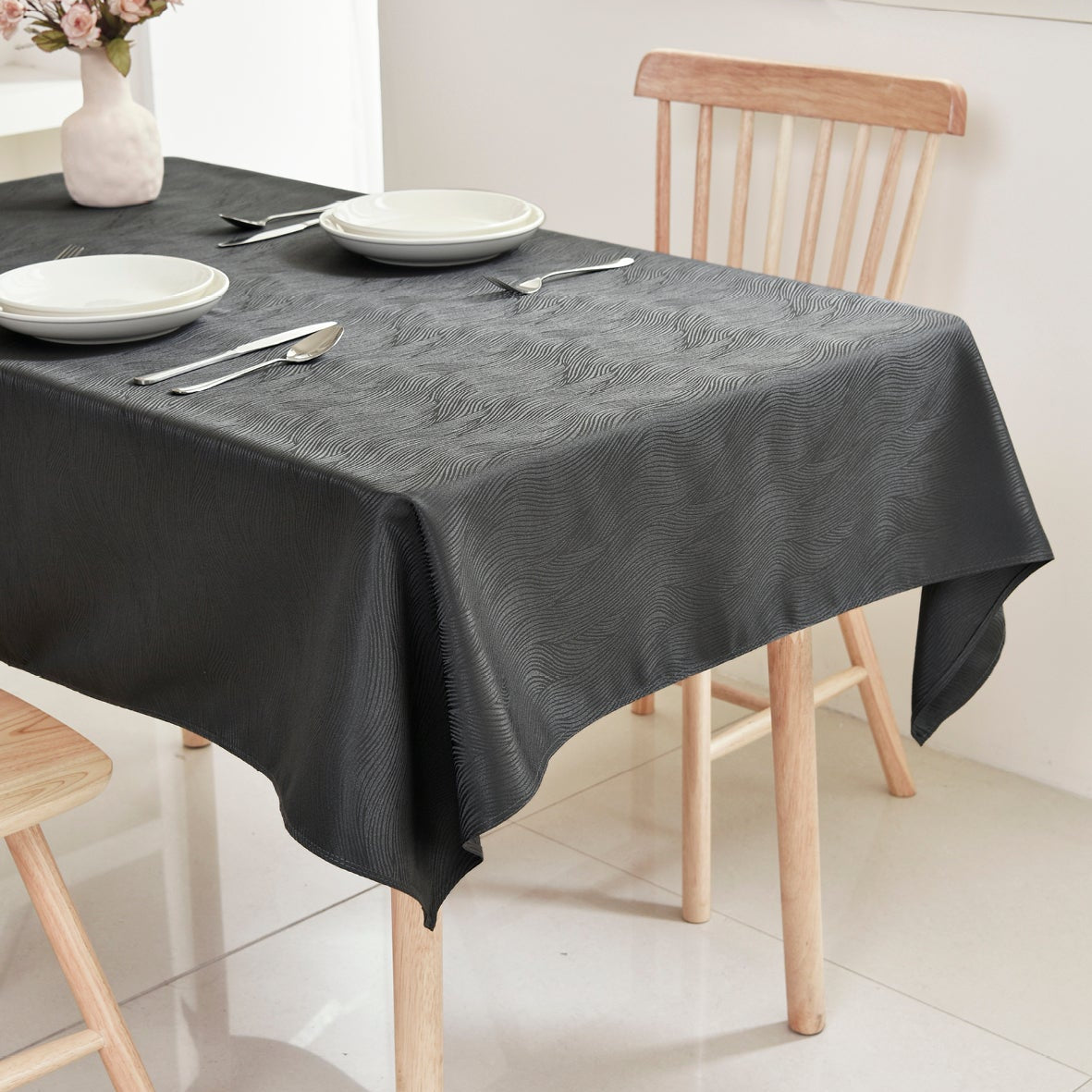 Ripple Texture Polyester Tablecloth-Rectangle-Black