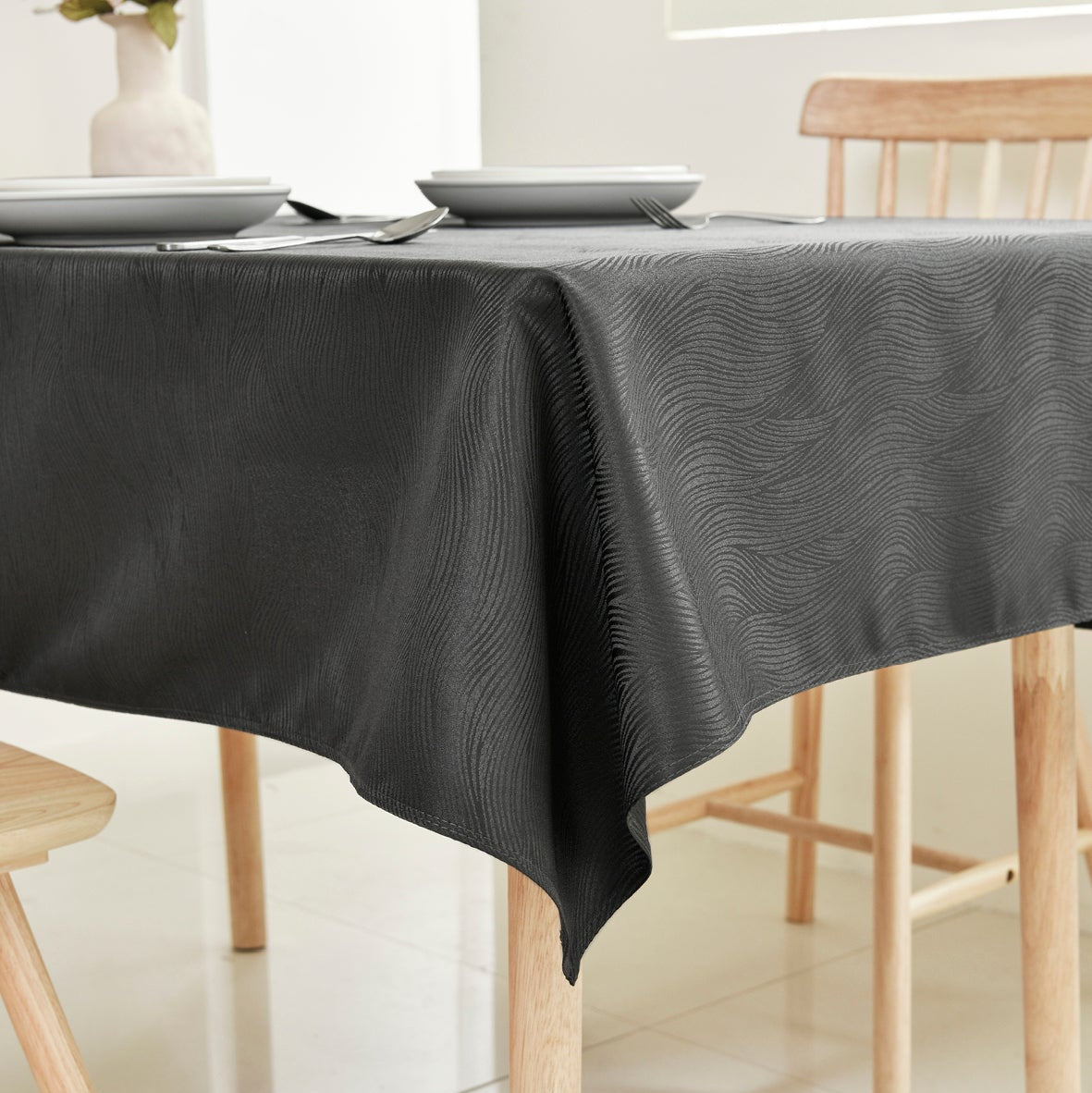 Ripple Texture Polyester Tablecloth-Rectangle-Black