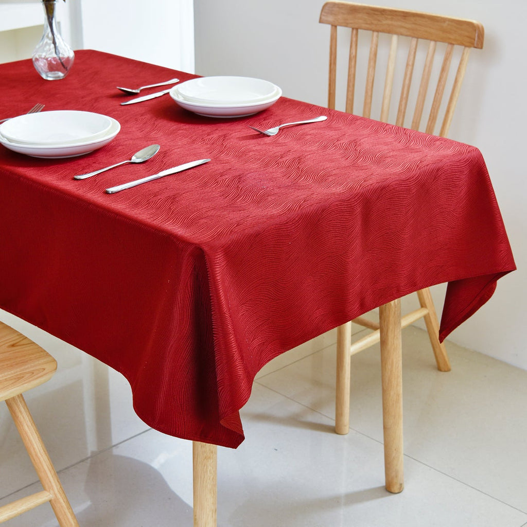 Ripple Texture Polyester Tablecloth-Rectangle-Burgundy