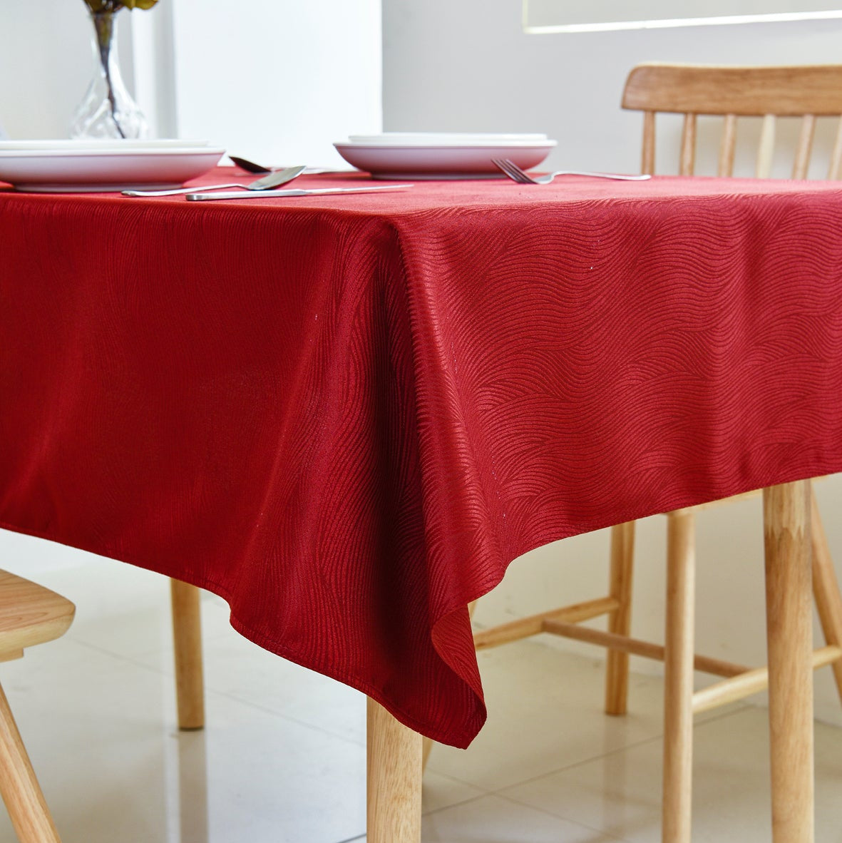 Ripple Texture Polyester Tablecloth-Rectangle-Burgundy