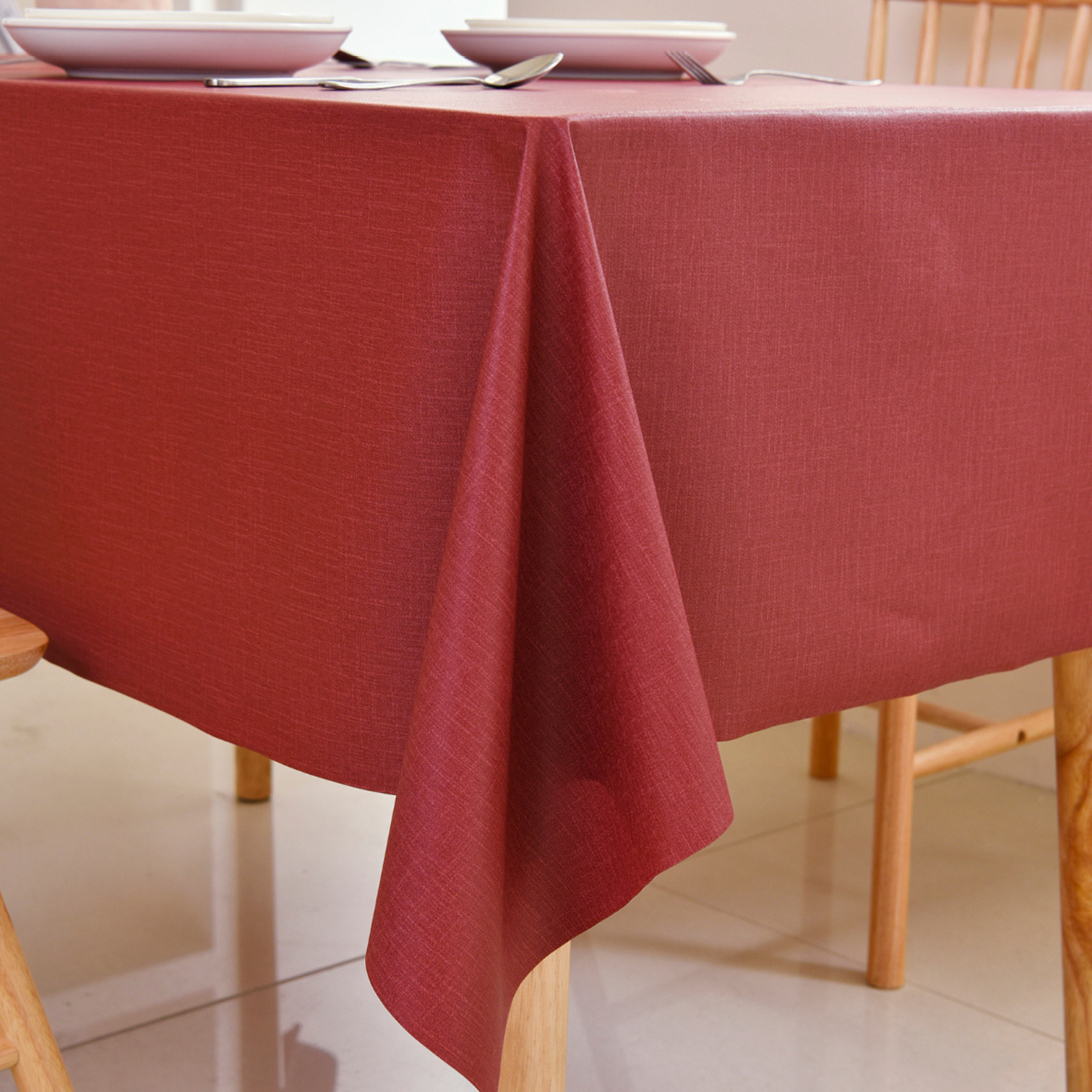 PVC Solid Tablecloth-Rectangle-Burgundy