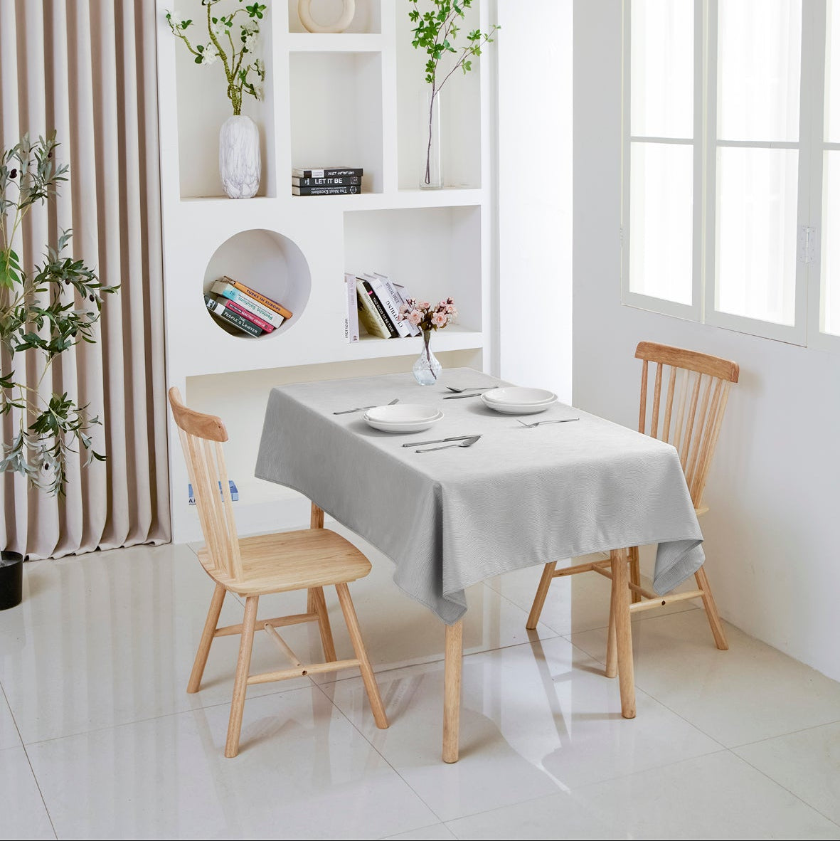 Ripple Texture Polyester Tablecloth-Rectangle-Grey