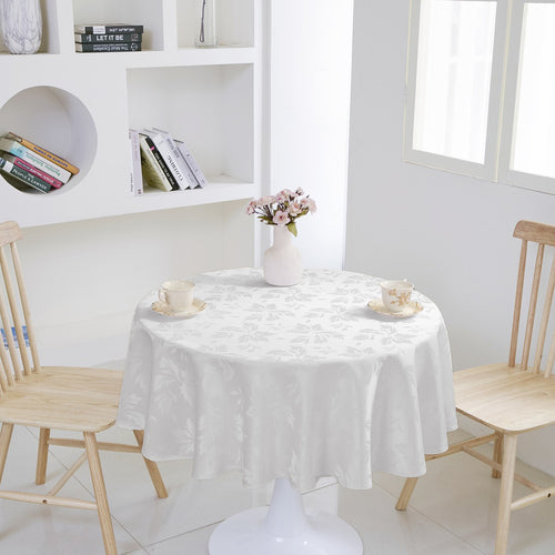 Classic Floral Jacquard Tablecloth – White (Round)