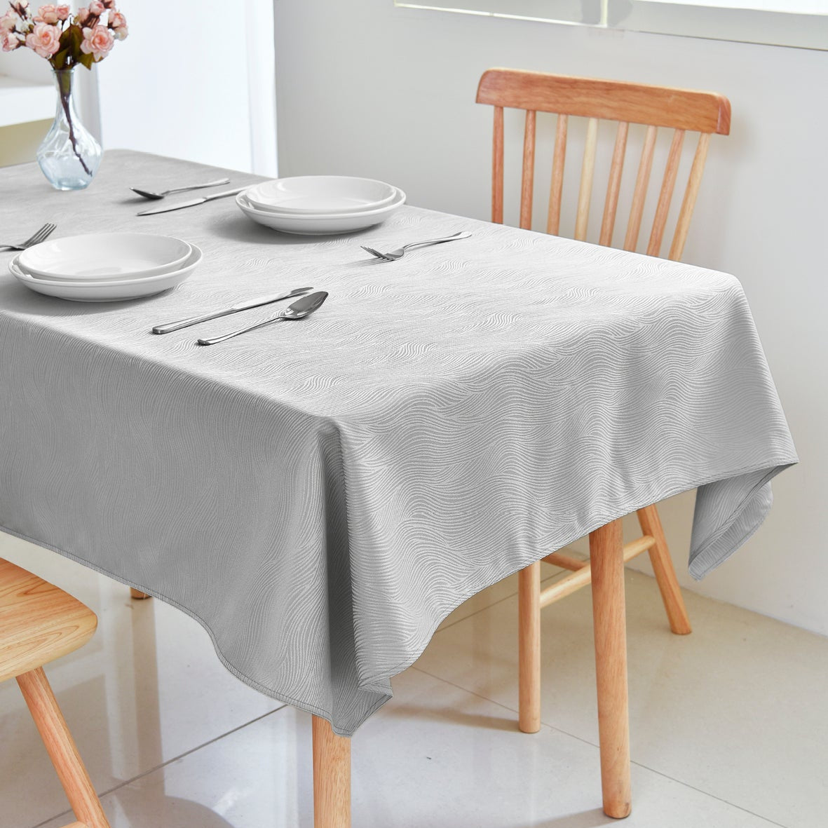 Ripple Texture Polyester Tablecloth-Rectangle-Grey