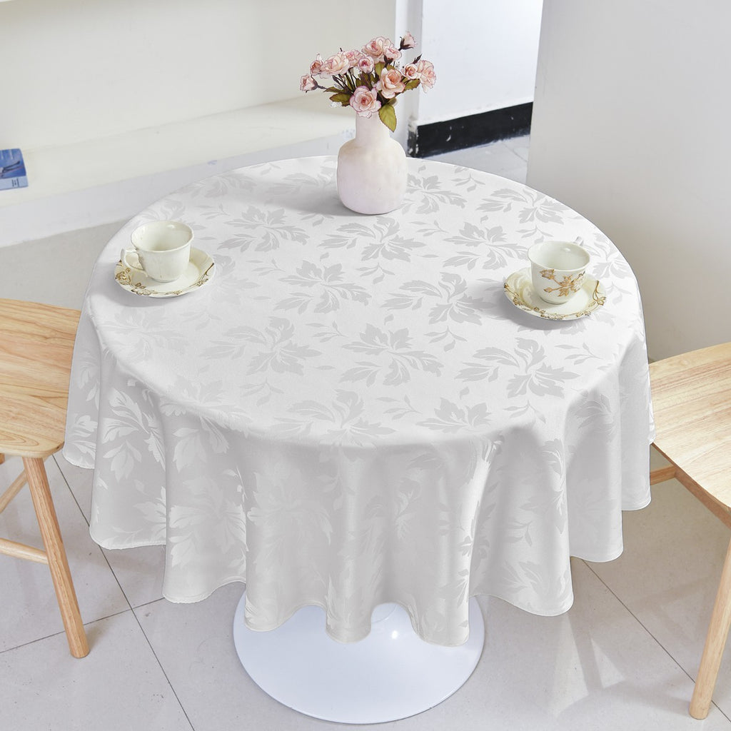 Classic Floral Jacquard Tablecloth – White (Round)