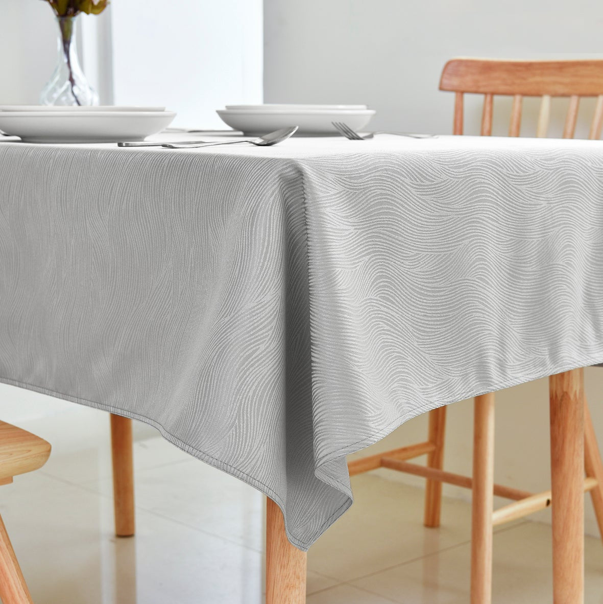 Ripple Texture Polyester Tablecloth-Rectangle-Grey