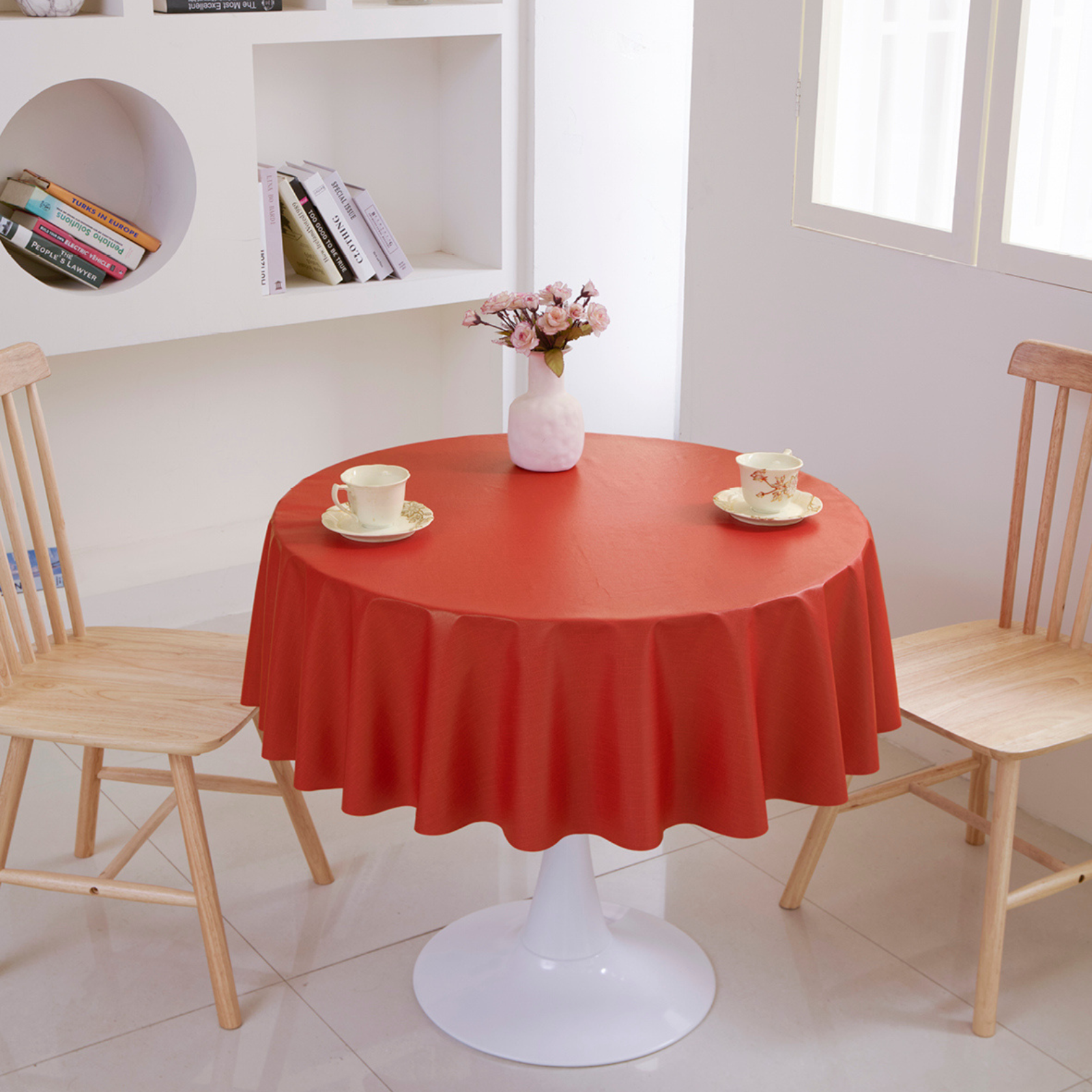 PVC Solid Tablecloth-Round-Terracotta