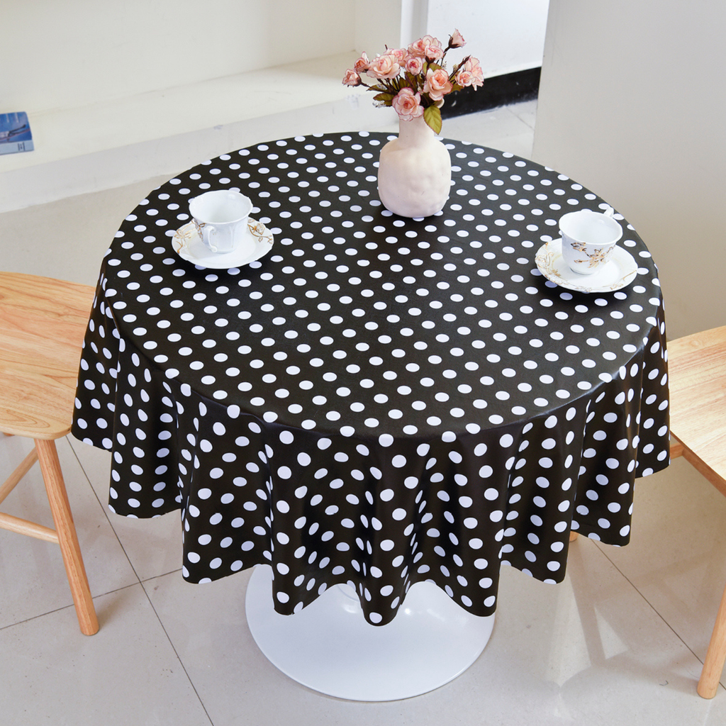 PVC Dot Tablecloth-Round-Black and White