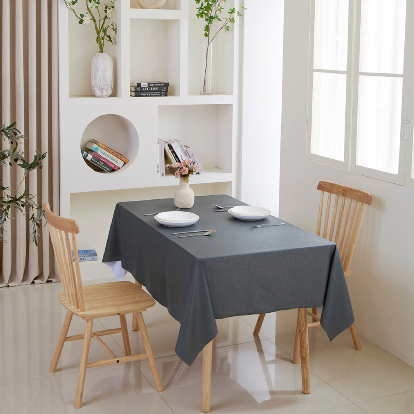 PVC Solid Tablecloth-Rectangle-Charcoal Black