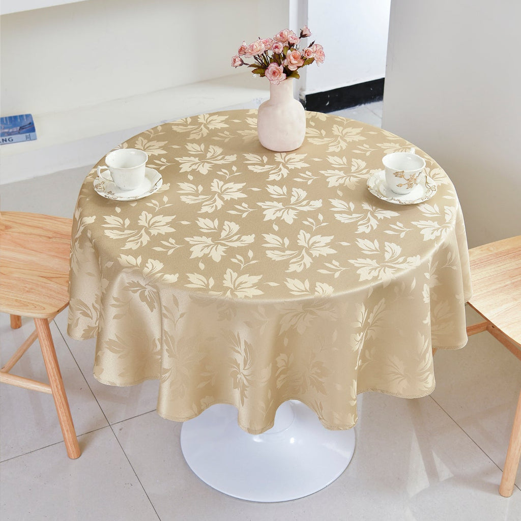 Floral Polyester Tablecloth-Round-Champagne