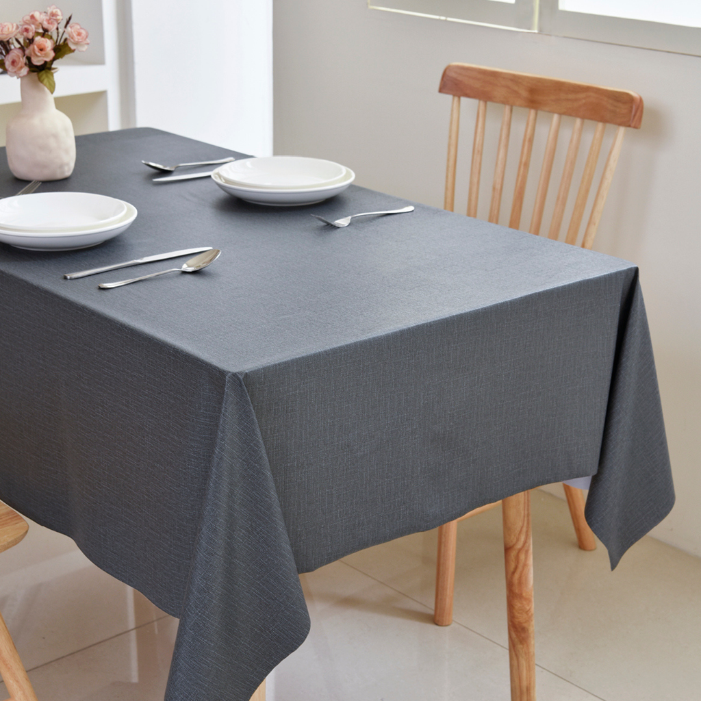 PVC Solid Tablecloth-Rectangle-Charcoal Black