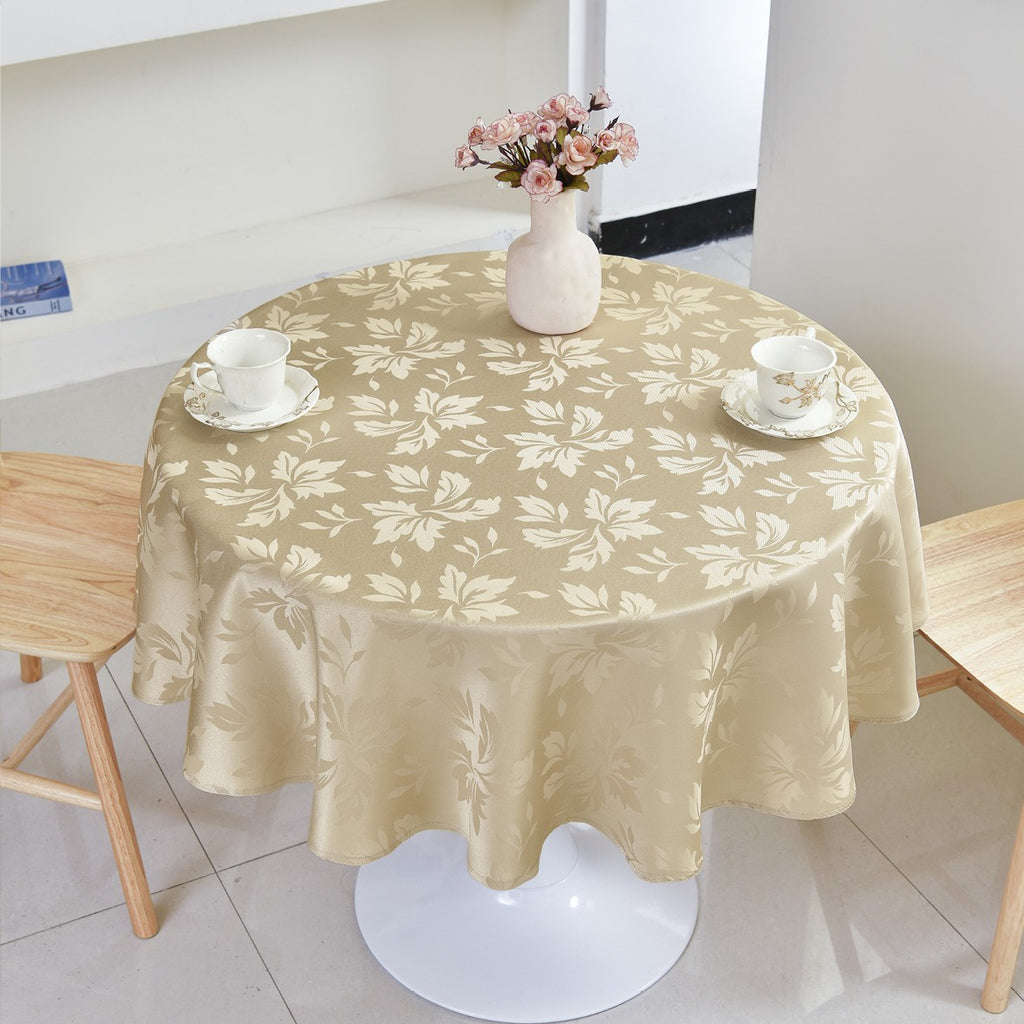 Classic Floral Jacquard Tablecloth – Champagne (Round)