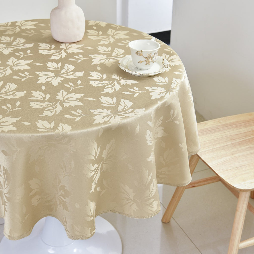 Classic Floral Jacquard Tablecloth – Champagne (Round)
