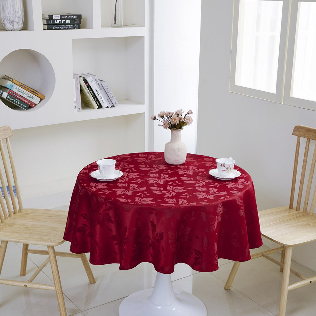 Classic Floral Jacquard Tablecloth – Red (Round)