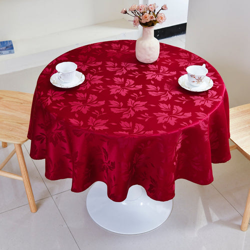 Floral Polyester Tablecloth-Round-Red