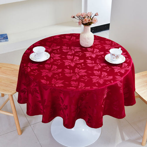 Floral Polyester Tablecloth-Round-Burgundy
