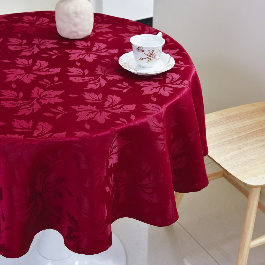Classic Floral Jacquard Tablecloth – Red (Round)