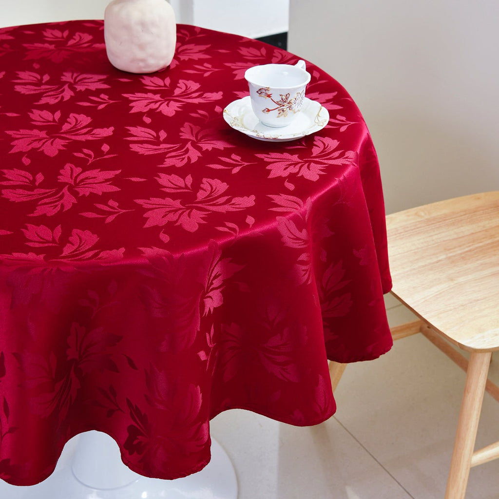 Floral Polyester Tablecloth-Round-Burgundy