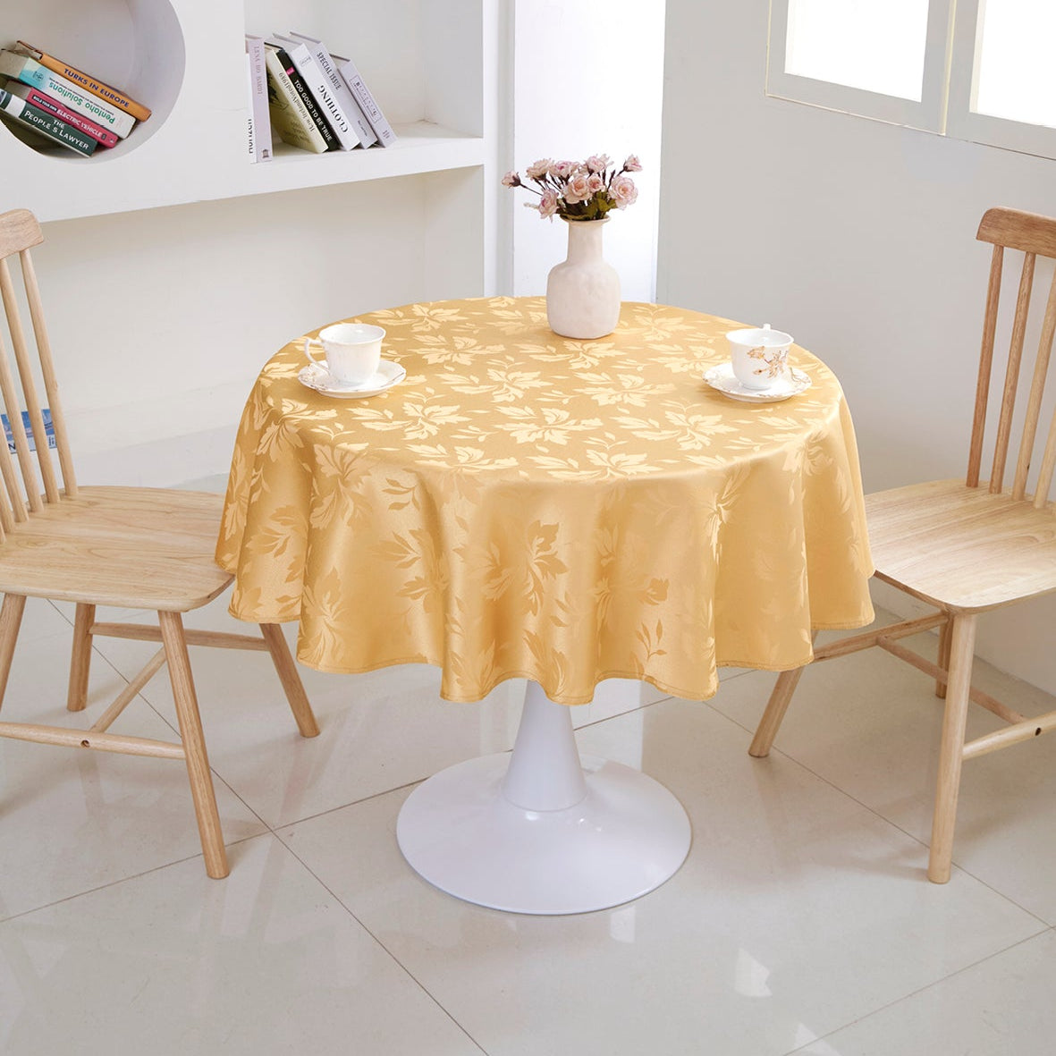 Floral Polyester Tablecloth-Round-Yellow