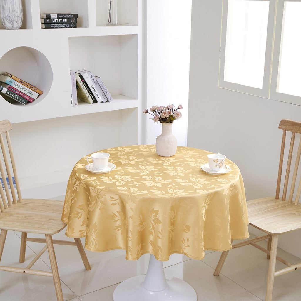 Classic Floral Jacquard Tablecloth – Mustard Yellow (Round)