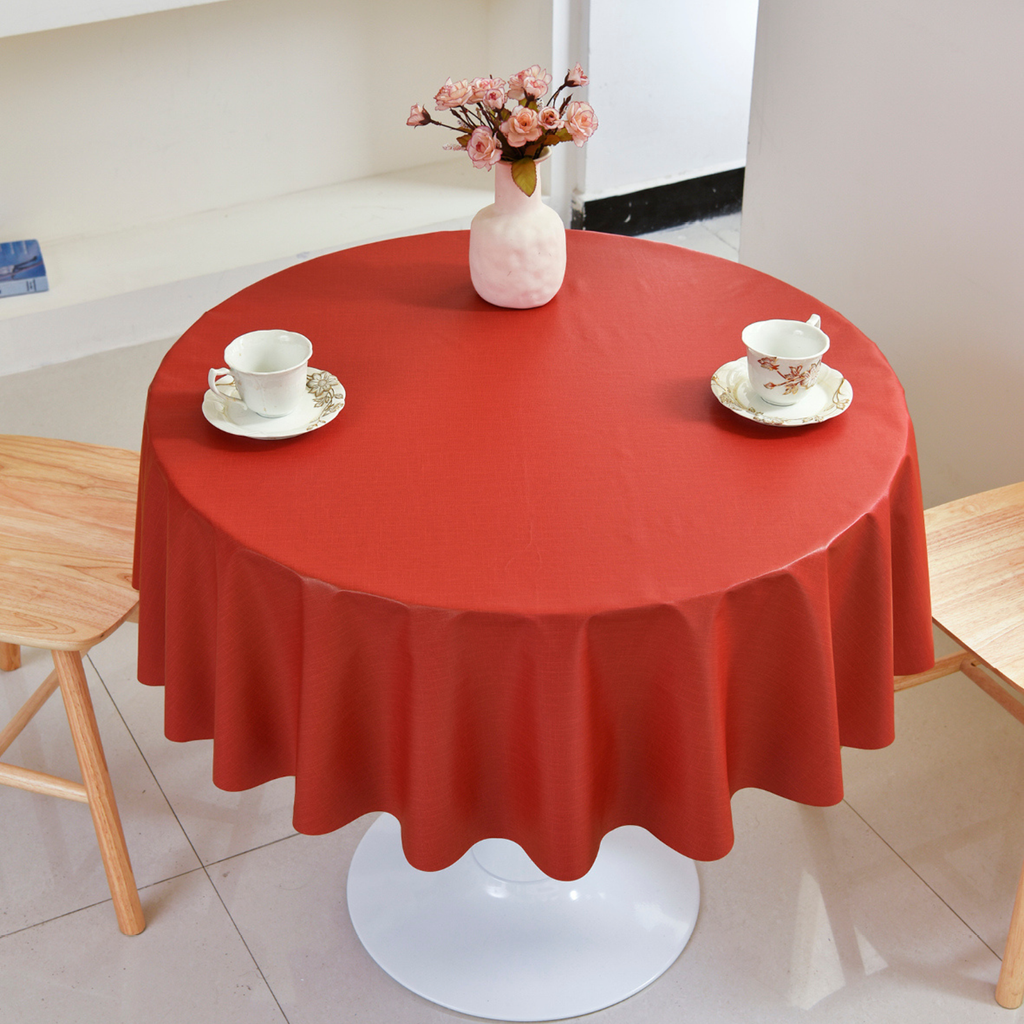 PVC Solid Tablecloth-Round-Terracotta