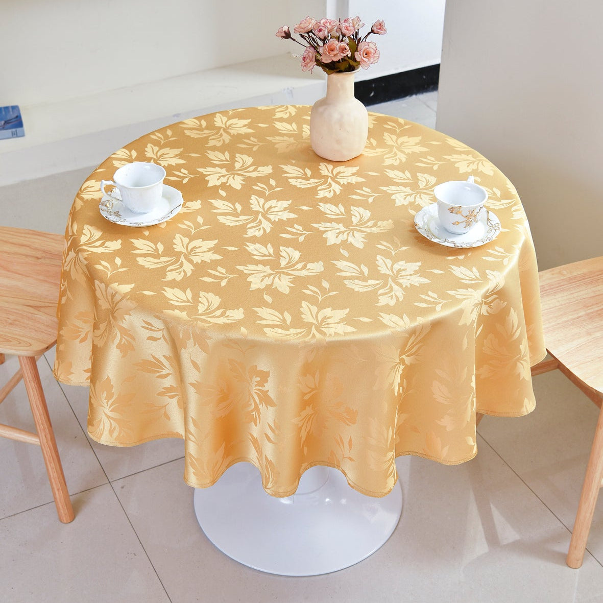 Floral Polyester Tablecloth-Round-Yellow