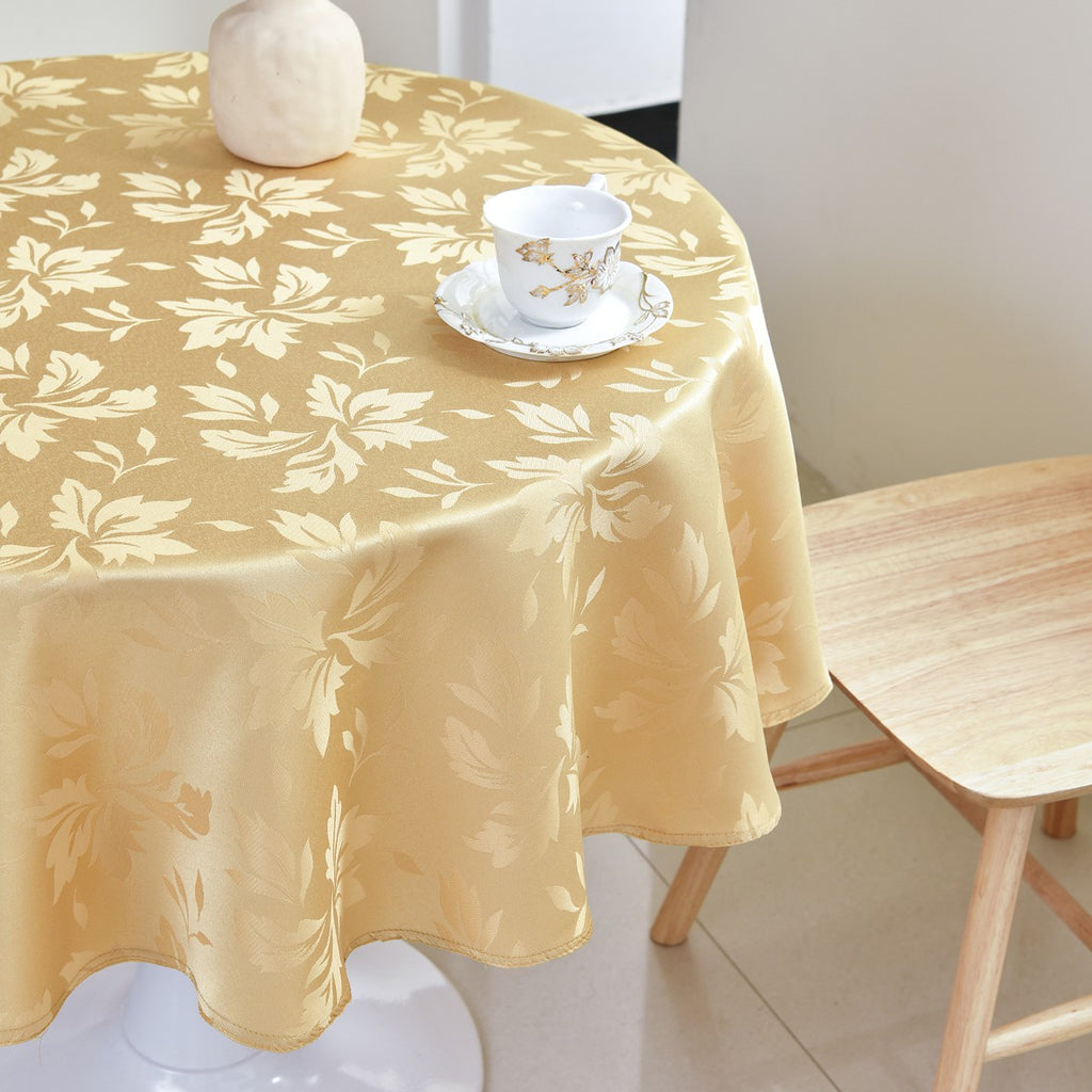 Classic Floral Jacquard Tablecloth – Mustard Yellow (Round)