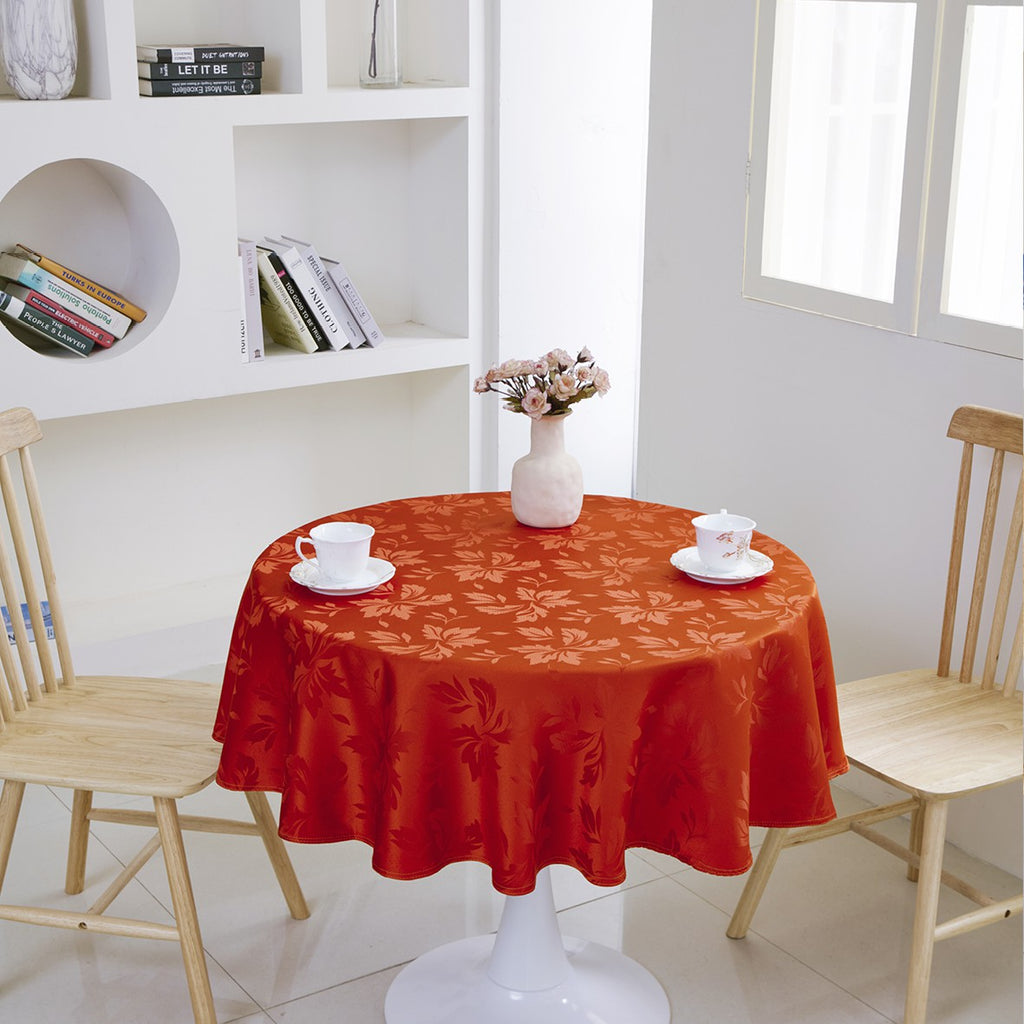 Classic Floral Jacquard Tablecloth – Coral Red (Round)