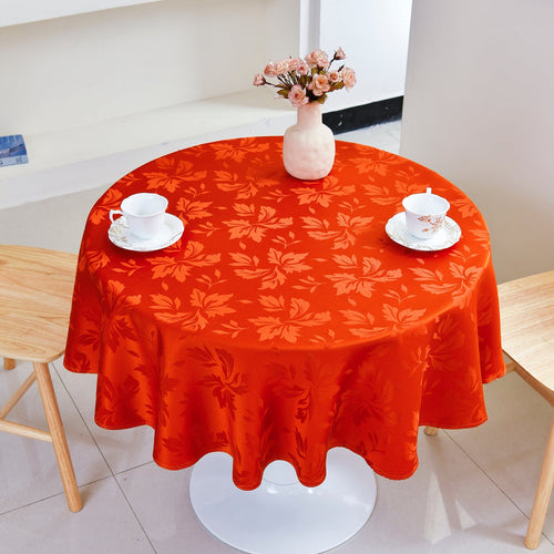 Floral Polyester Tablecloth-Round-Orange