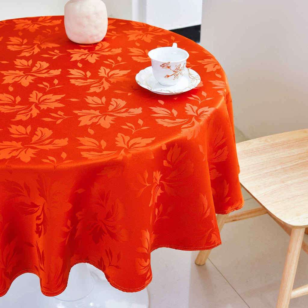 Floral Polyester Tablecloth-Round-Orange