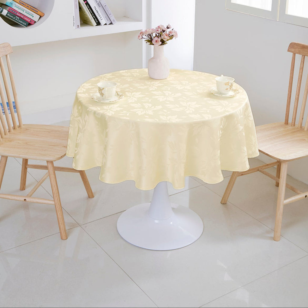 Floral Polyester Tablecloth-Round-Beige