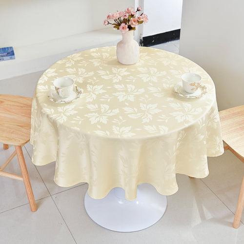 Floral Polyester Tablecloth-Round-Beige