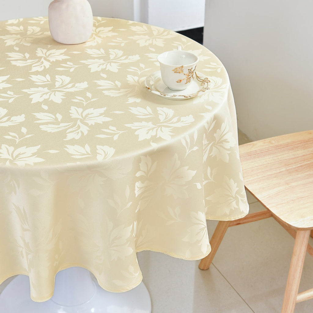 Floral Polyester Tablecloth-Round-Beige