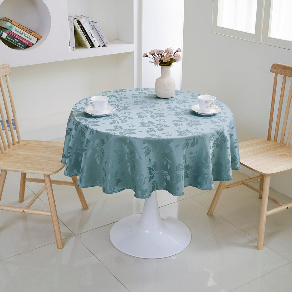 Floral Polyester Tablecloth-Round-Blue