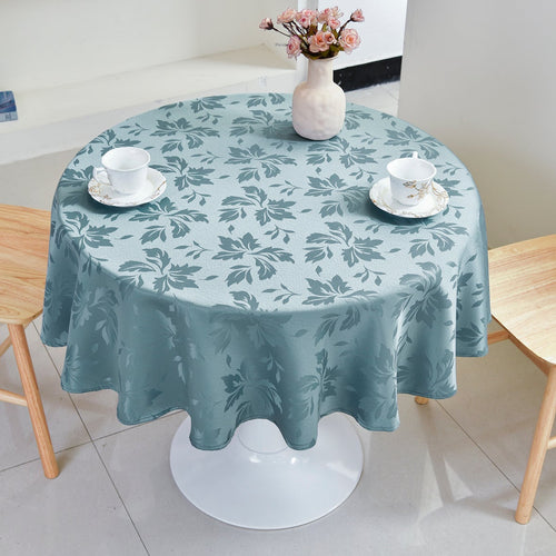 Floral Polyester Tablecloth-Round-Blue