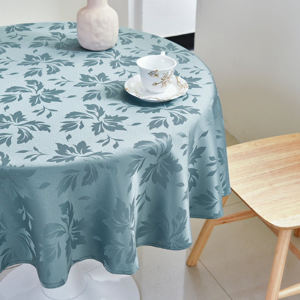 Floral Polyester Tablecloth-Round-Blue