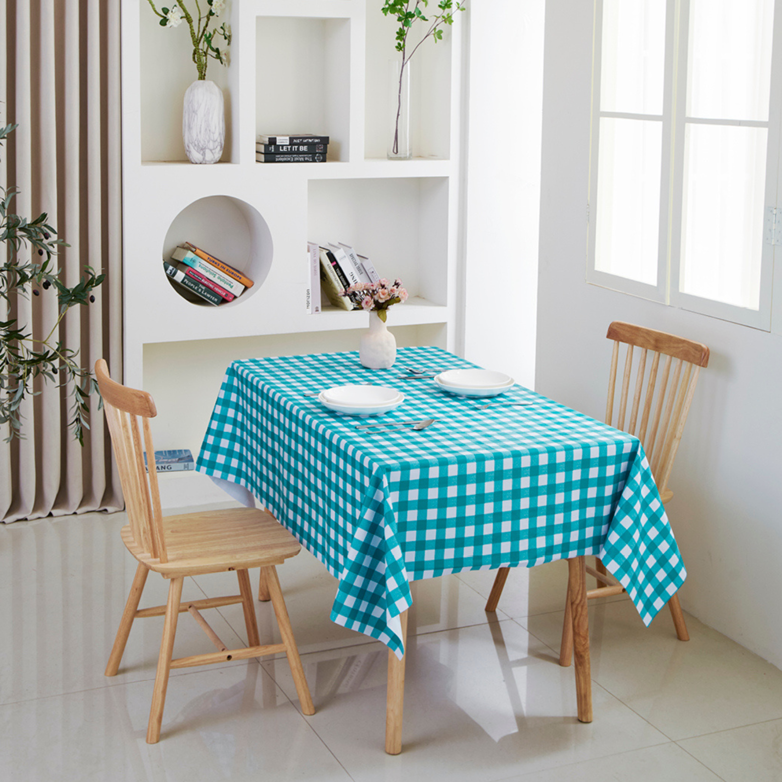 Waterproof PVC Checkered Tablecloth-Turquoise