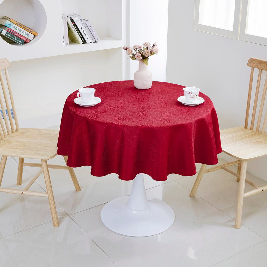 Ripple Texture Polyester Tablecloth-Round-Burgundy