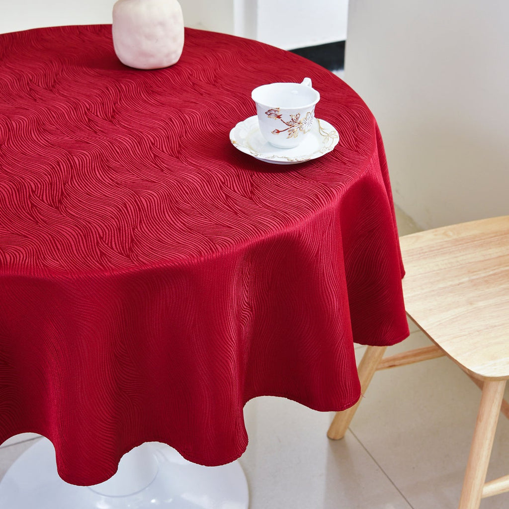 Ripple Texture Polyester Tablecloth-Round-Burgundy