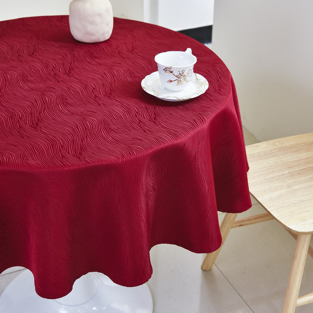 Rippling Wave Jacquard Tablecloth – Burgundy (Round)