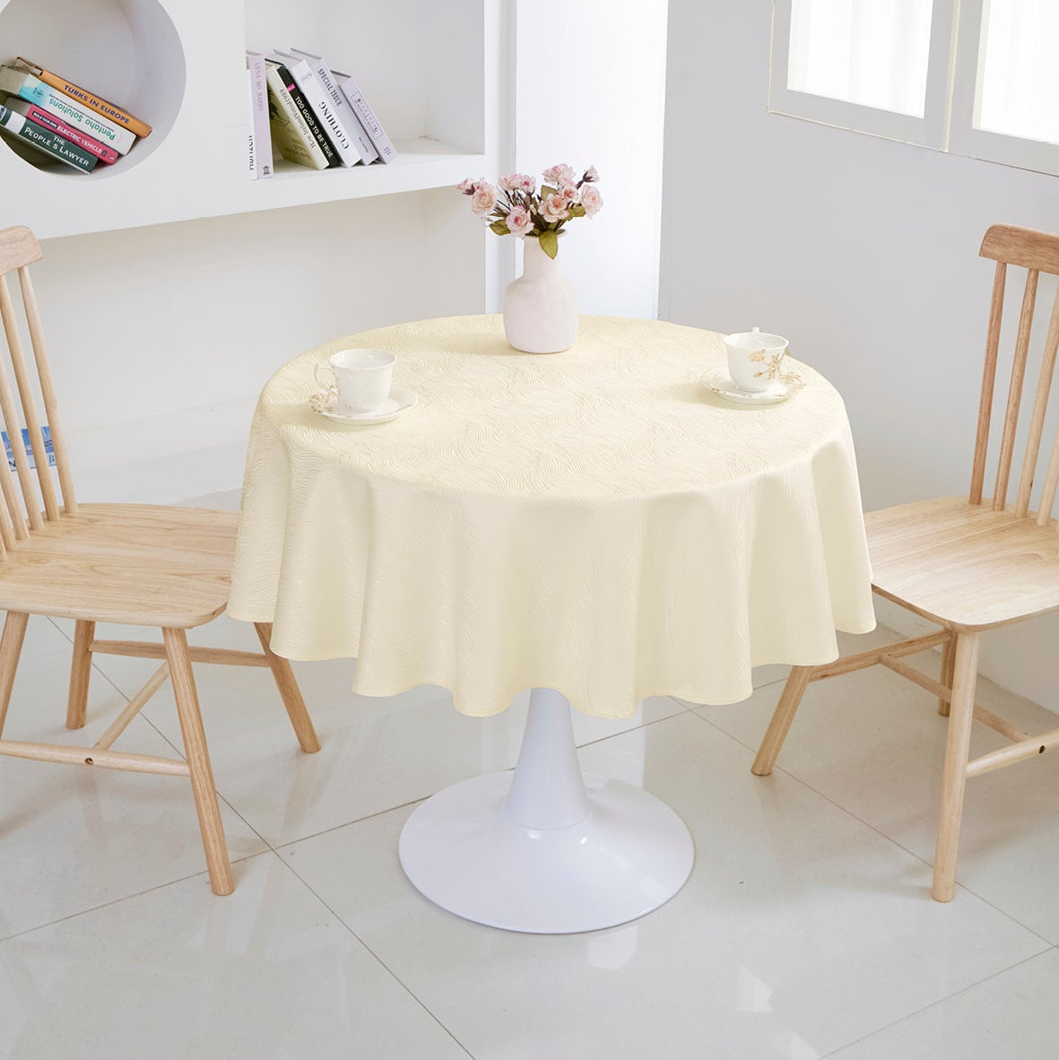 Ripple Texture Polyester Tablecloth-Round-Beige