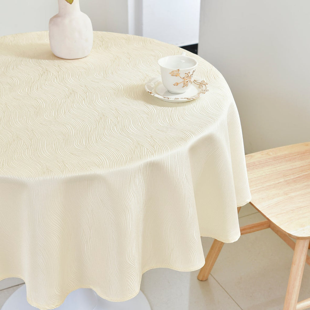 Ripple Texture Polyester Tablecloth-Round-Beige