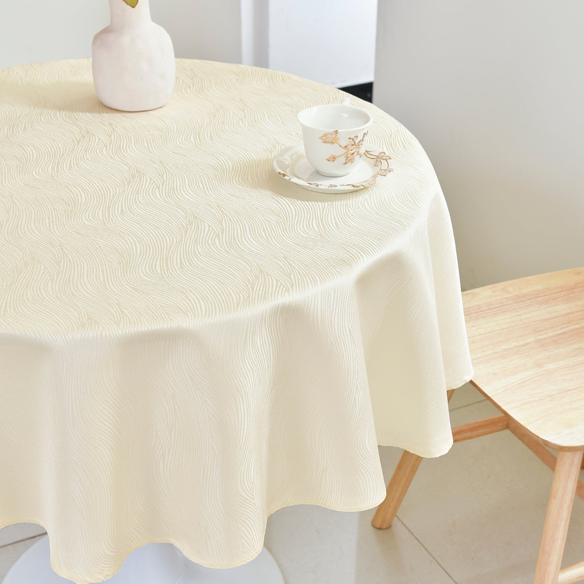 Ripple Texture Polyester Tablecloth-Round-Beige