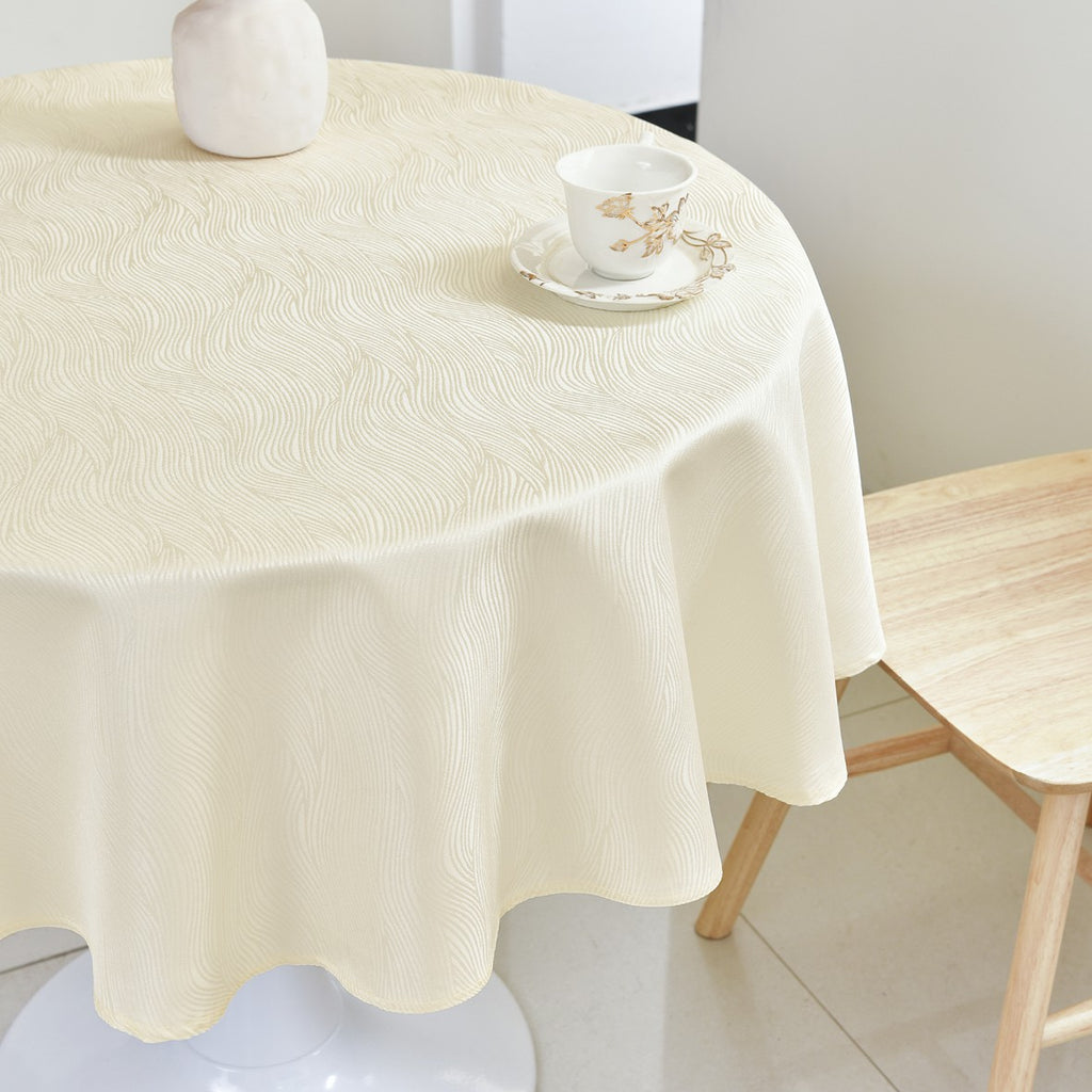 Rippling Wave Jacquard Tablecloth – Ivory (Round)