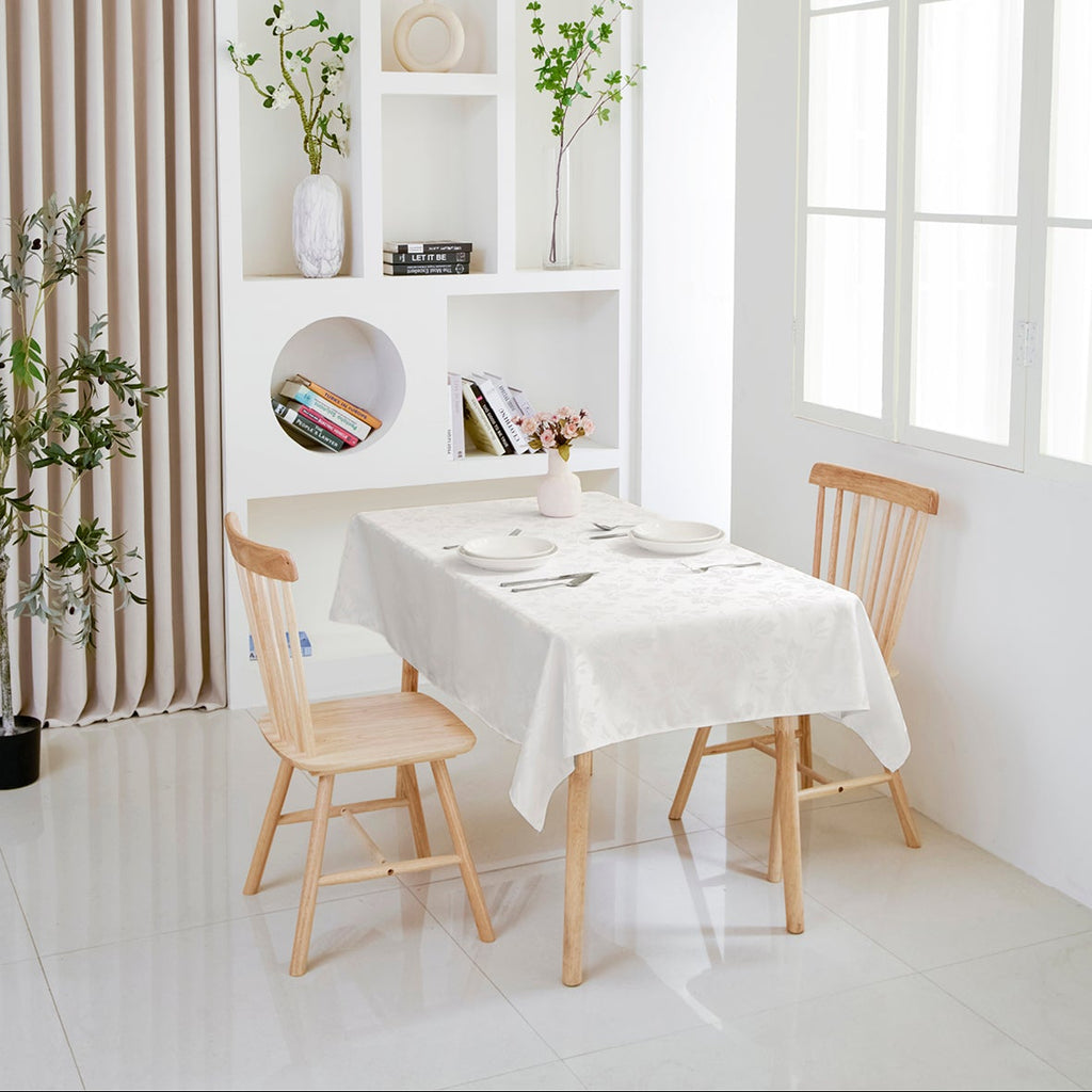Floral Polyester Tablecloth- Rectangle-White